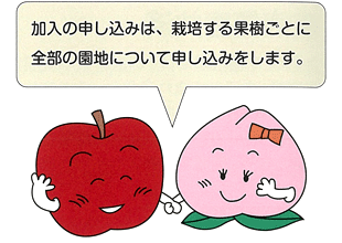 果樹共済 加入の申し込みは、栽培する果樹ごとに全部の園地について申し込みをします。